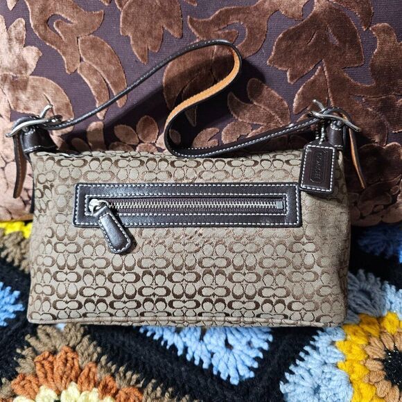 2003 Vintage y2k Coach Demi Shoulder Bag in Brown Mini Signature Jacquard Purse - Picture 1 of 8